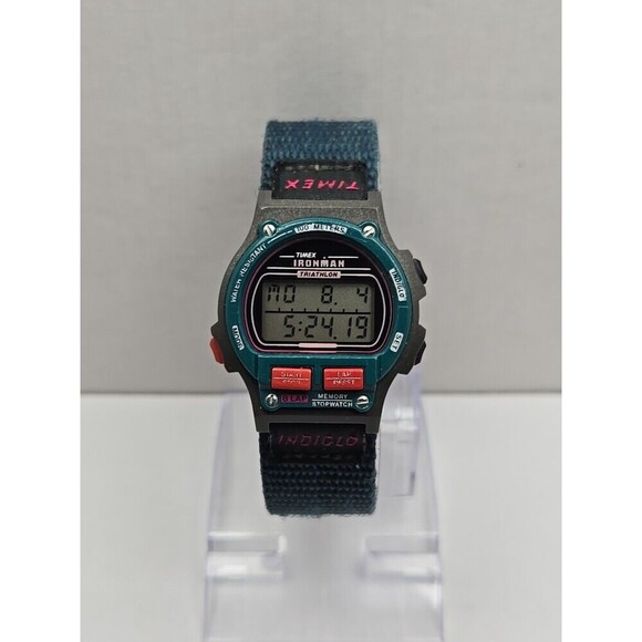 Timex Ironman Triathlon 8 Lap Indiglo 100M Digital Watch New Battery Nylon Strap - Picture 1 of 10